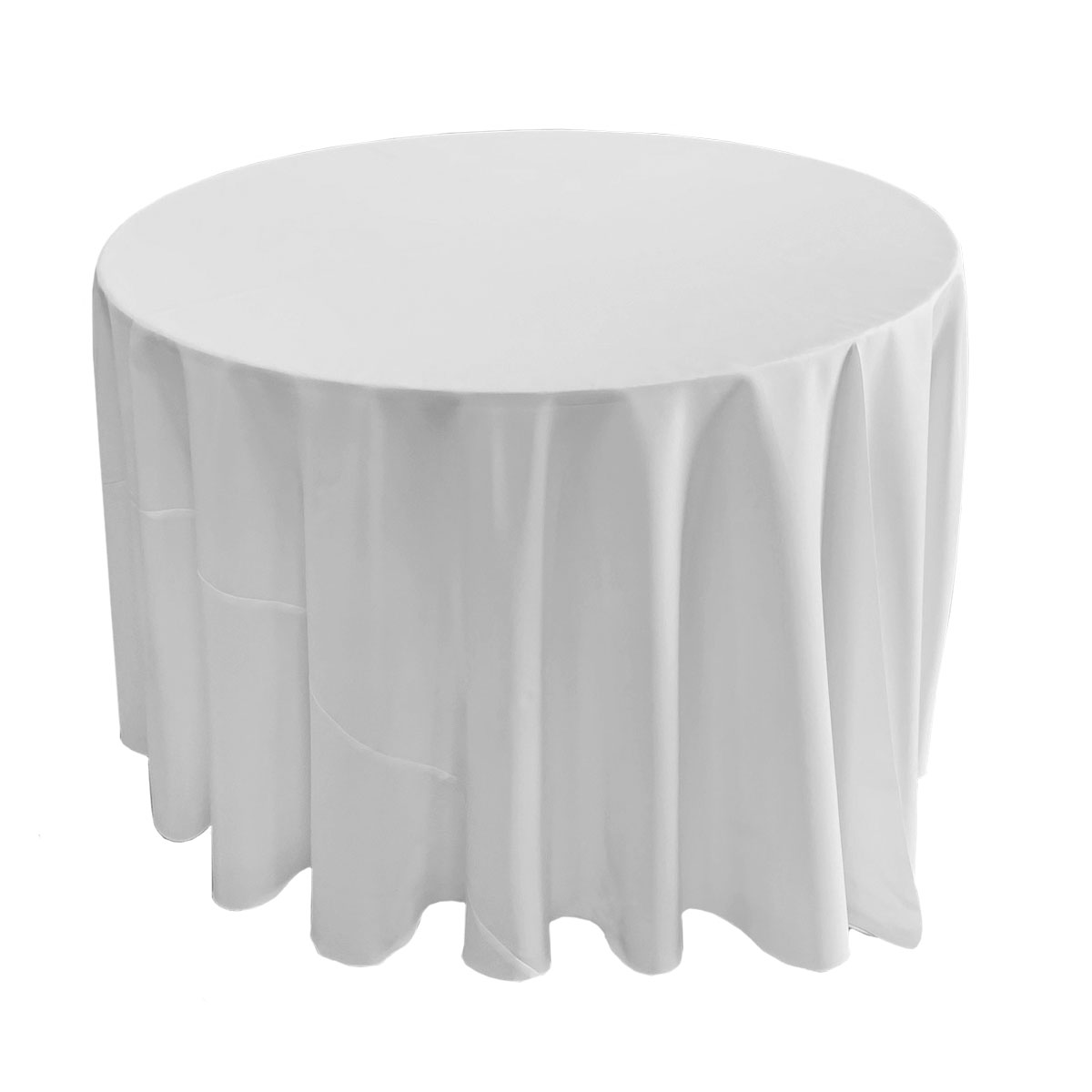 114" Round Solid White Tablecover On 48" Round Table With Locking Wheels 